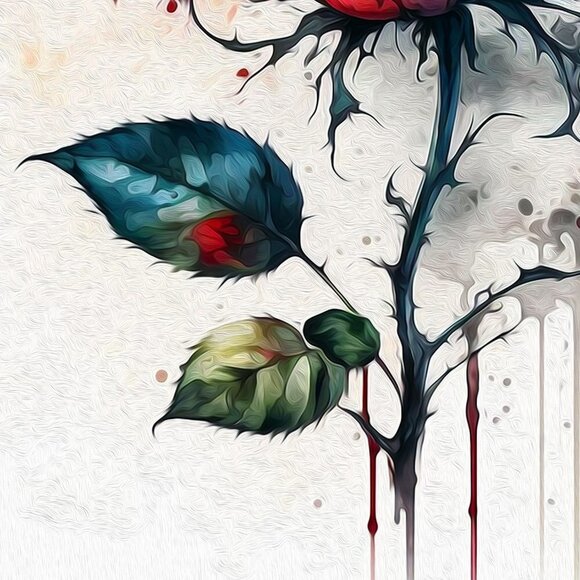 Beautiful Rose Illustration‎ Ink Splatter Art Watercolor Oil Painting Print - Picture 5 of 7